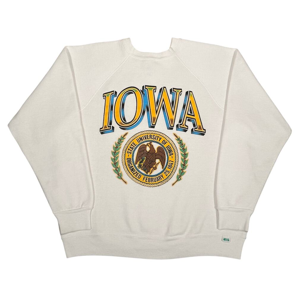 Vintage Iowa State University 80s Raglan Crewneck Sweatshirt USA White Medium